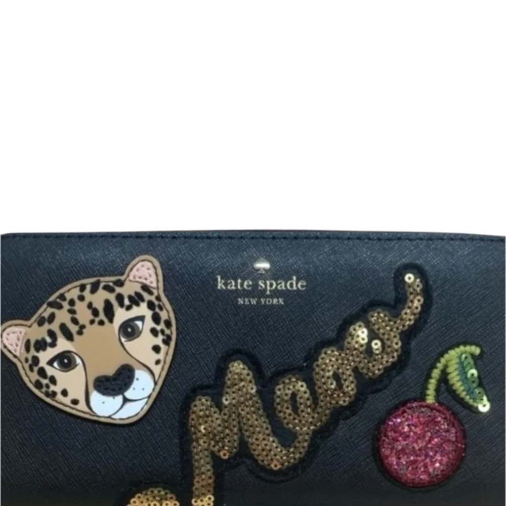 Kate Spade Meow Cat Novelty Backpack Leopard Cherry Black Leather